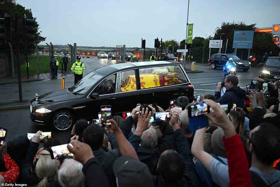 The coffin of Queen Elizabeth II leaves RAF Northolt