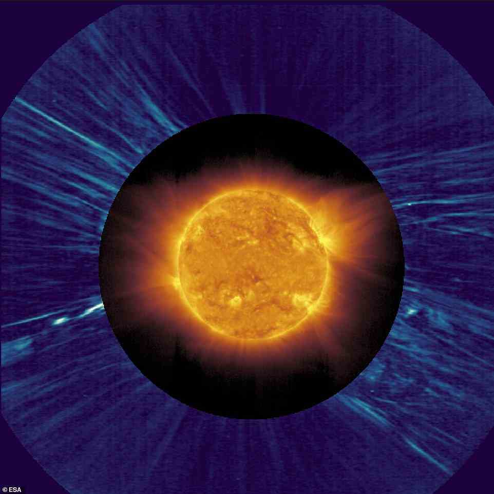 Am 25. März 2022 war Solar Orbiter nur einen Tag von einem nahen Sonnendurchgang entfernt, als sein Metis-Instrument ein ungewöhnliches Bild der Sonnenkorona aufzeichnete