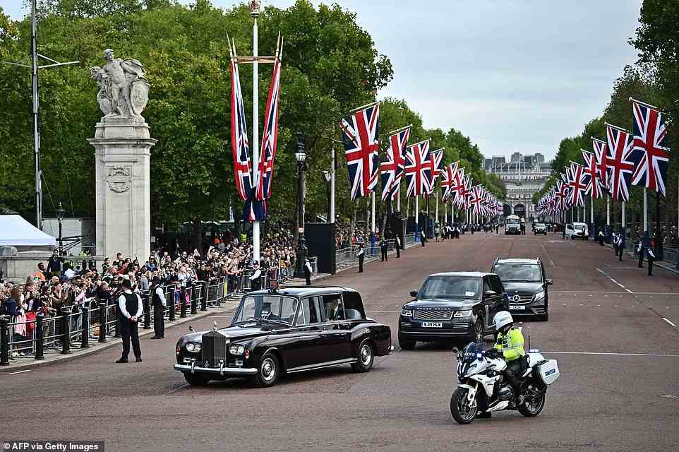 King Charles III was driven to Buckingham Palace in London with a police escort this morning ahead of today's funeral procession