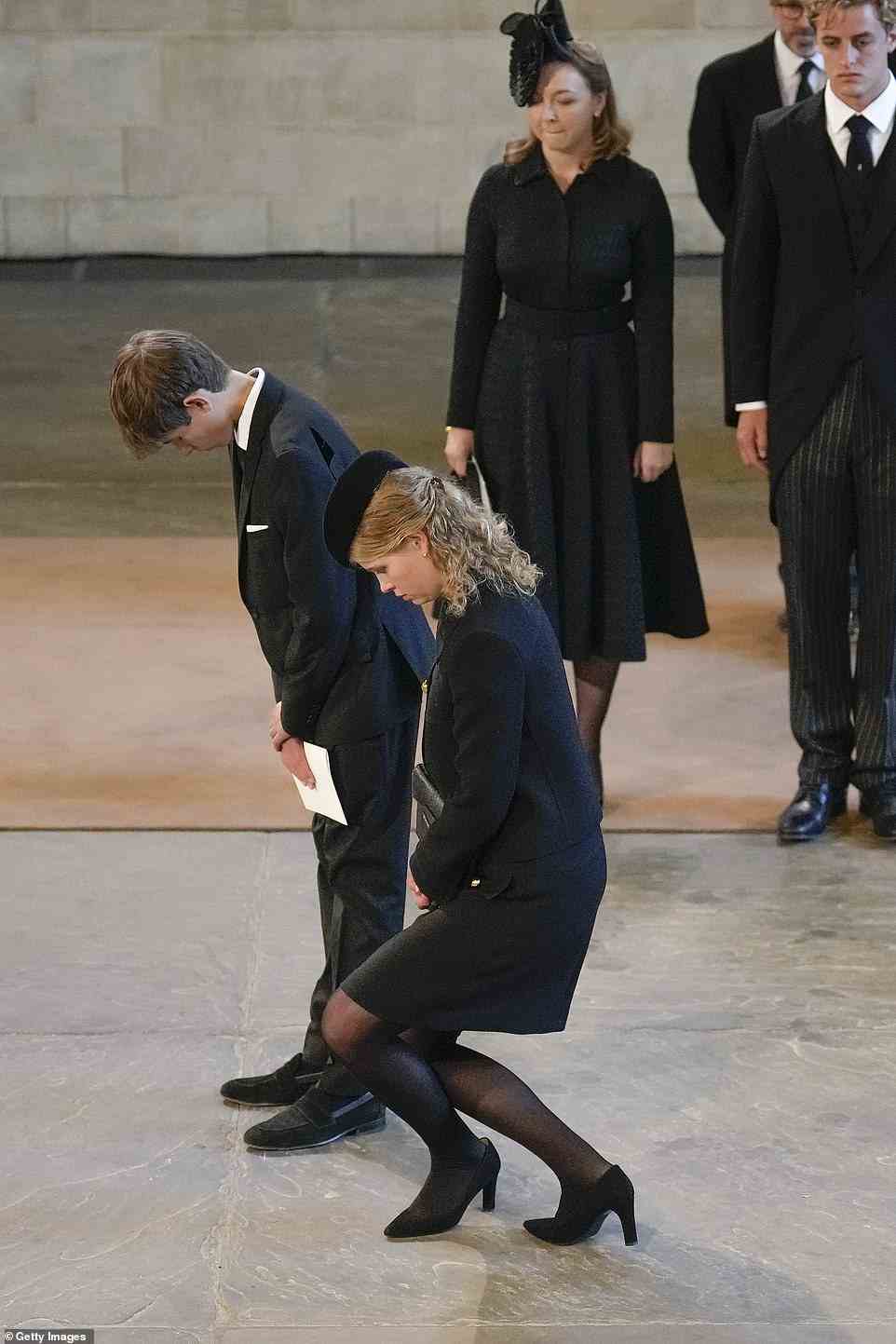 James, Viscount Severn and Lady Louise Windsor pay their respects to the Queen