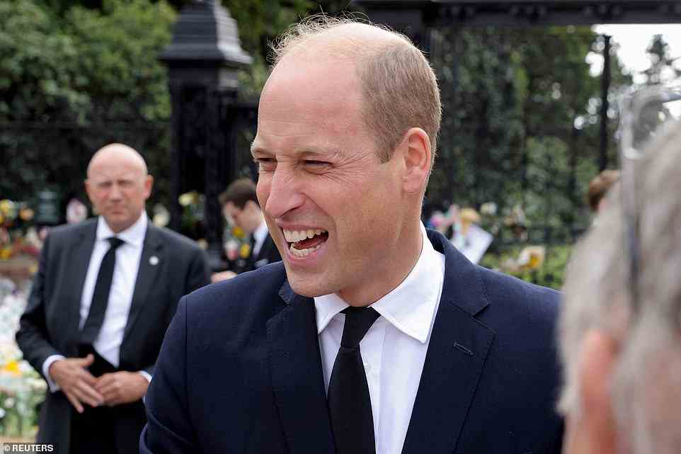 William laughs as he chats to well-wishers who had gathered to meet him at Sandringham