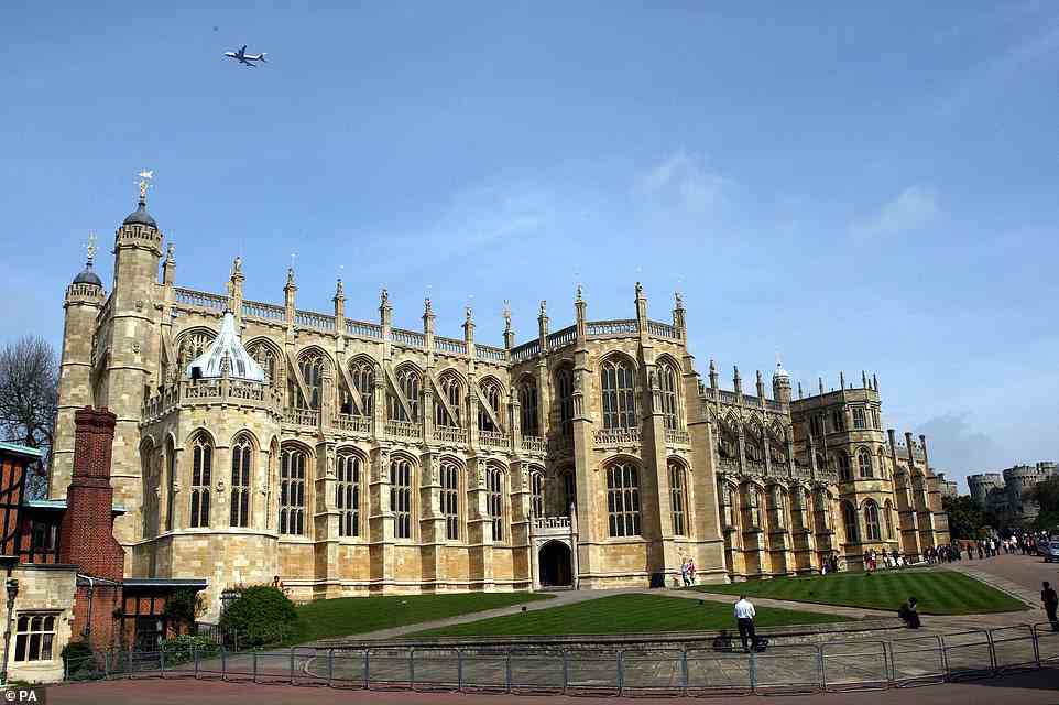 The Queen's coffin will be lowered into the Royal Vault at St George's Chapel in Windsor (pictured), where she will be buried alongside her husband the Duke of Edinburgh, her beloved parents, and her sister Princess Margaret
