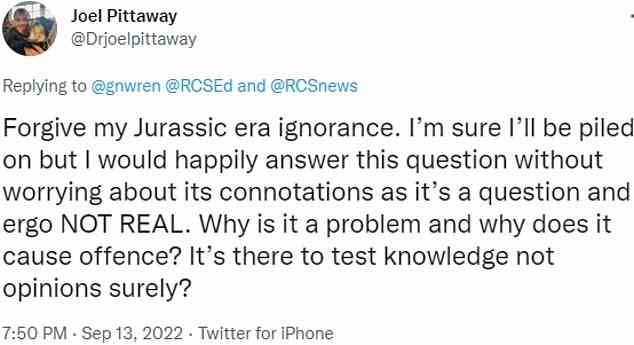 Einige Ärzte, wie Joel Pittaway aus Bromsgrove in Worcestershire, verteidigten jedoch den Ton der Frage und erklärten, sie sei dazu da, das „Wissen“ der Menschen zu testen.
