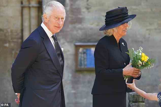 King Charles and the Queen Consort leave Llandaff Cathedral in Cardiff, following a service of prayer and reflection for the life of the Queen