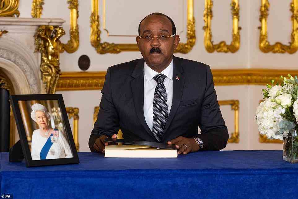 Prime Minister of Antigua and Barbuda, Gaston Browne has also arrived in London and paid his respects by signing the book of condolence