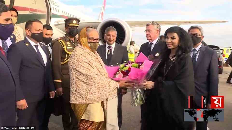 The Prime Minister of Bangladesh arriving at London Stansted airport on Thursday