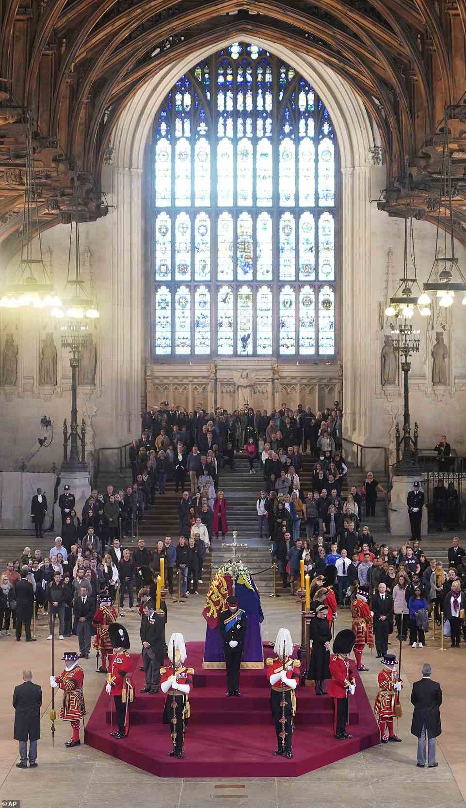 Inside Westminster Hall, mourners watched on as the vigil was held at the late Queen's coffin in Westminster Hall