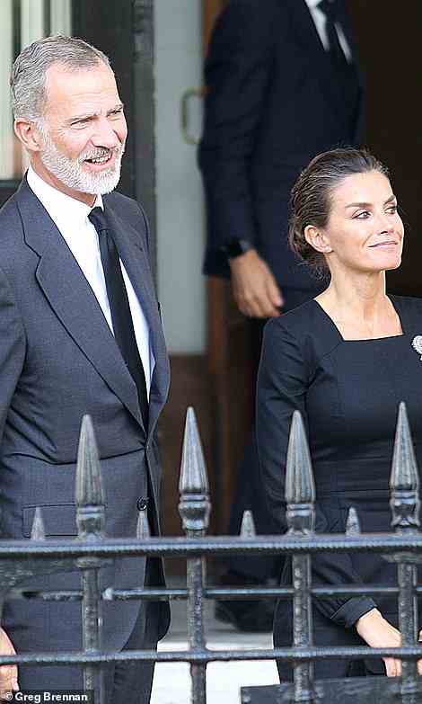 Felipe with his wife Queen Letizia in London today
