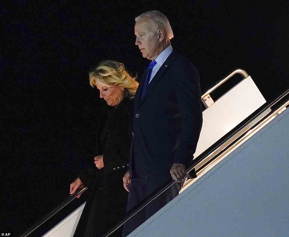 President Joe Biden and first lady Jill Biden arrived in the UK yesterday and were pictured above getting off a plane at London Stansted Airport yesterday