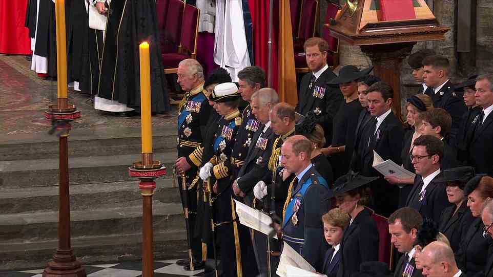 The King looked particularly emotional as he stood in front of the Queen's coffin with his wife, his siblings, his children and other members of the royal family today