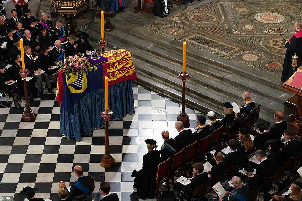 Foreign royal families were sat opposite the royal family, facing the Queen's coffin during her state funeral, with King Willem-Alexander and Queen Maxima of the Netherlands, Queen Silvia and King Carl XVI Gustav of Sweden, and Crown Prince Frederik of Denmark and his mother Queen Margrethe II sat at the front row