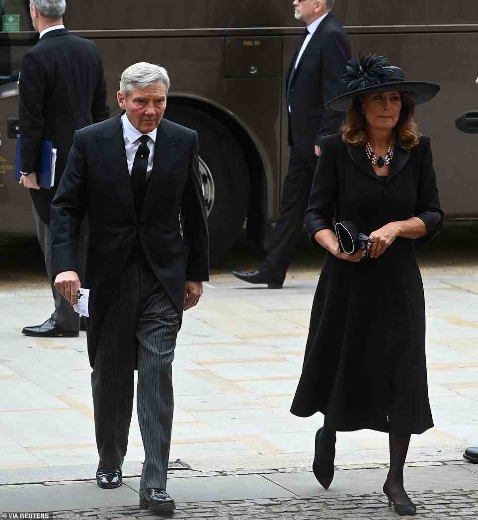 Michael and Carole Middleton - the parents of the Princess of Wales, Kate, arrived two hours early for the state funeral in order to show their support