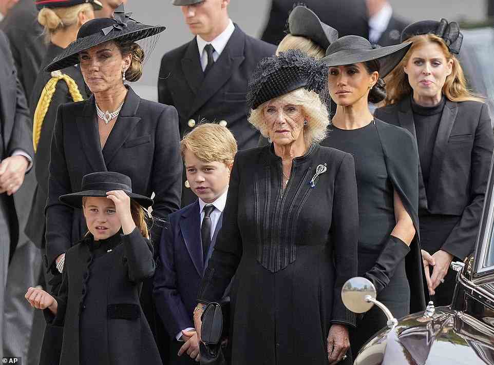 Royals stopped at Wellington Arch following the funeral procession from Westminster Abbey, and before going to Windsor