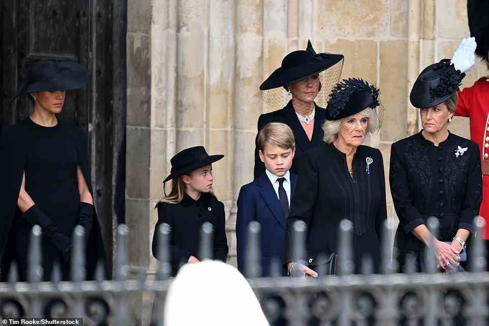 The Duchess of Sussex, Princess Charlotte, Prince George, the Princess of Wales, the Queen Consort and Sophie Wessex