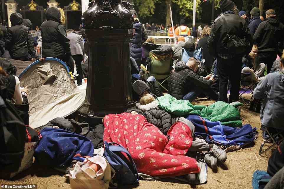 The line of people sleeping in London was several deep and stretched towards Green Park and St James' Park