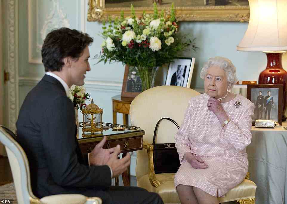 Some people slammed Trudeau for his actions - but others pointed out that he has been a dedicated PM to Canada's former head of state, Queen Elizabeth II. Pictured, the pair in 2015