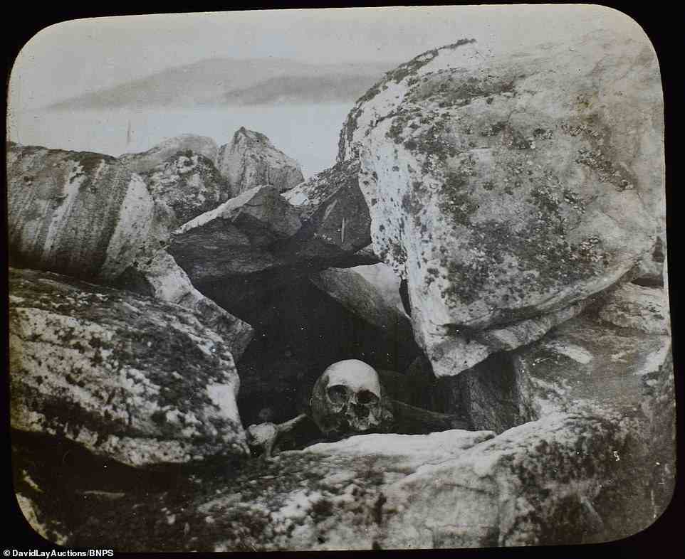 Pictured: Human bones are seen under rocks in Newfoundland and Labrador in the years before Spanish Flu wiped out a huge amount of the population