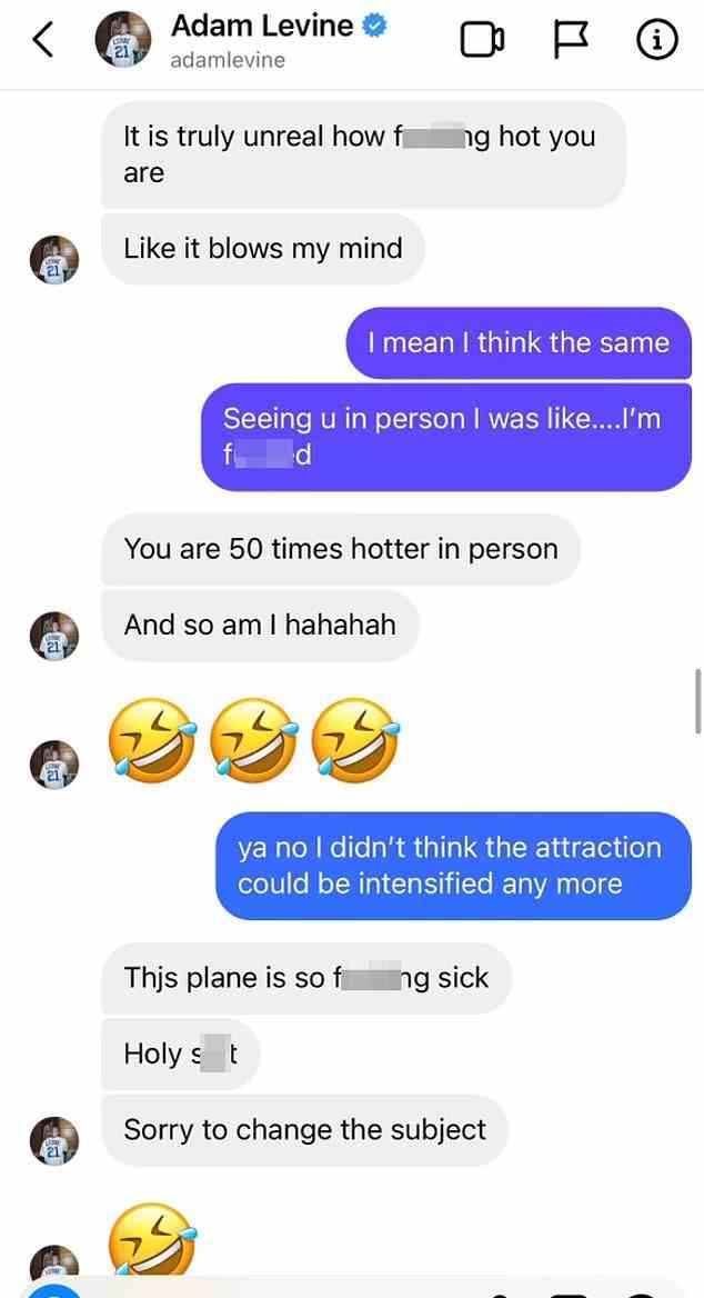 'Another issue with these texts is that they are focused on the physical,' Dr Tang told MailOnline. 'With #MeToo and the recognition that healthy relationships are about far more than that, this unfortunately for Levine makes him sound immature.' Pictured: Screenshots of flirty exchanges between Instagram model Sumner Stroh and Adam Levine