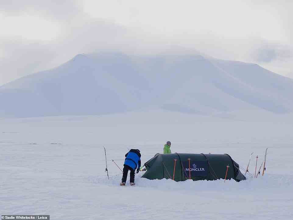 The expedition team pitched their tents every evening after a long day of skiing