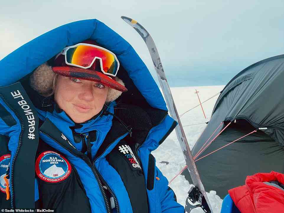 Sadie, above, reveals that the expedition kit had been custom-made by one of the team's headline sponsors, Moncler