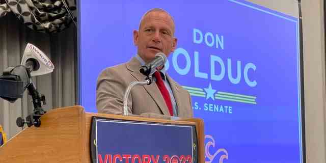 Der ehemalige Armeegeneral Don Bolduc, der republikanische Senatskandidat in New Hampshire, spricht am 15. September 2022 in Concord, NH, bei einem GOP-Einheitsfrühstück von New Hampshire