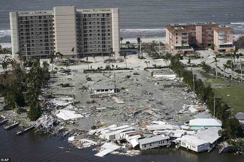 The extreme damage can be seen in aerial photographs, with homes swept towards the water in Fort Myers as trees and buildings lay broken