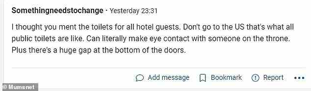 Einige Benutzer versuchten jedoch, die Situation zu beleuchten, indem sie anmerkten, dass Gäste in US-Hotels Augenkontakt mit Personen auf der Toilette herstellen können