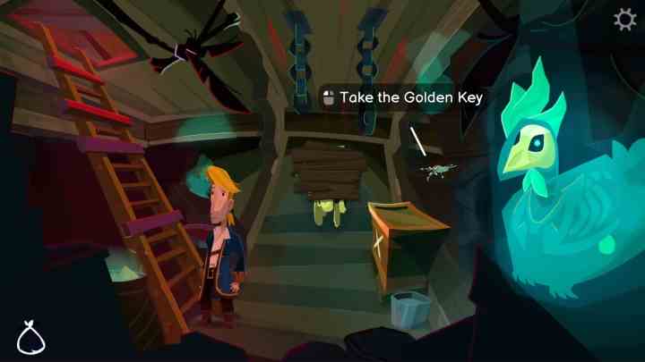 Ein goldener Schlüssel in einem Schiffsraum.