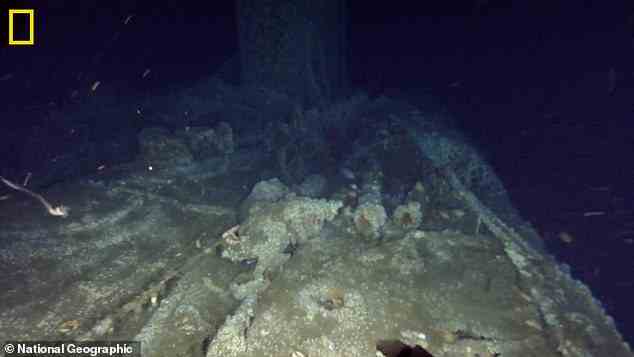 OBEN: Das Deck des U-Bootes mit dem sich im Hintergrund erhebenden Kommandoturm