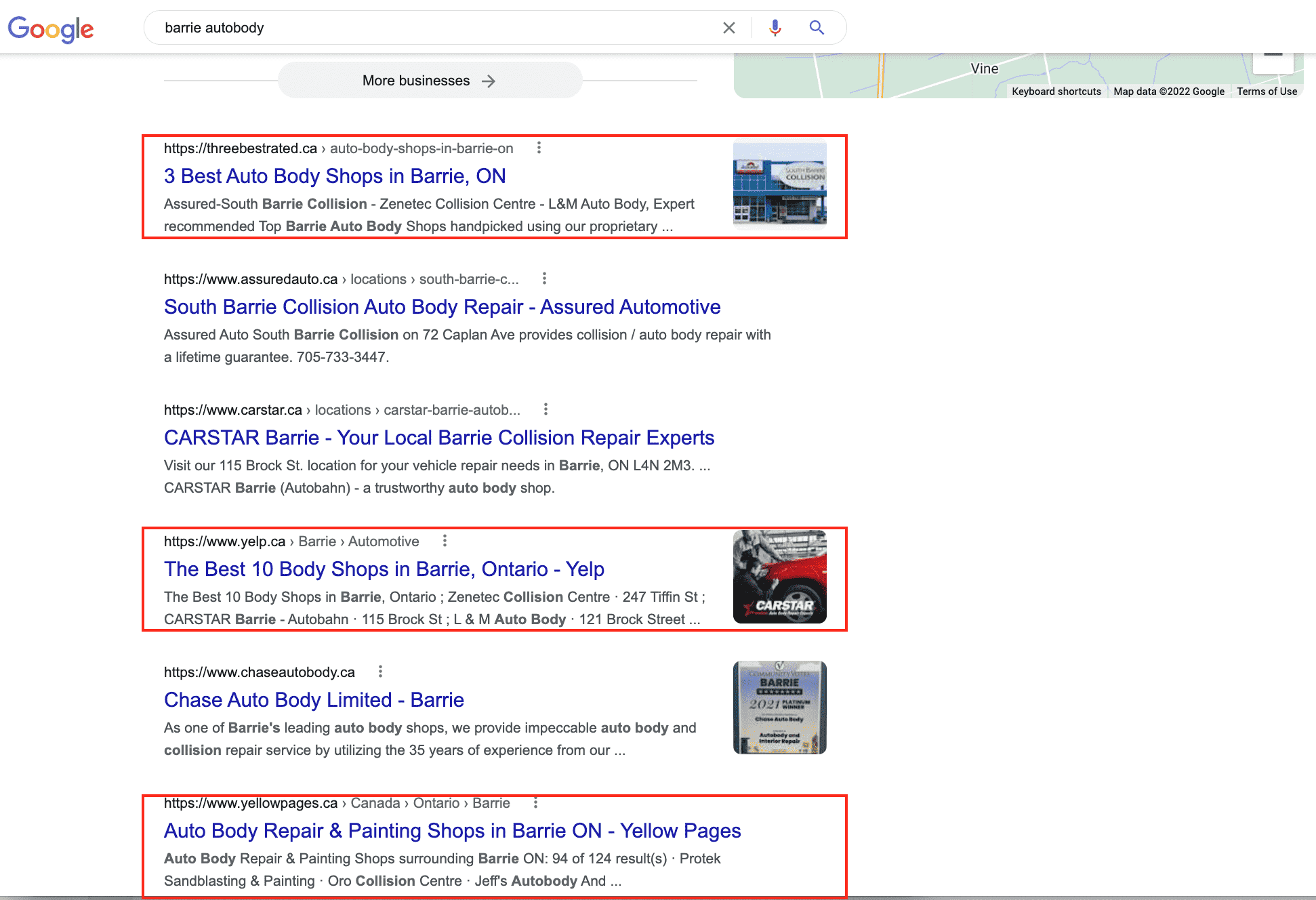 Barrie Autobody Google-Suche