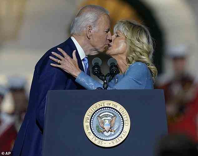 President Joe Biden started a Democratic National Committee speech with a teachers union on Friday with eye-opening remarks. Pointing to a member of the crowd at the National Education Association, he said: 'You gotta say hi to me. We go back a long way. She was 12, I was 30'