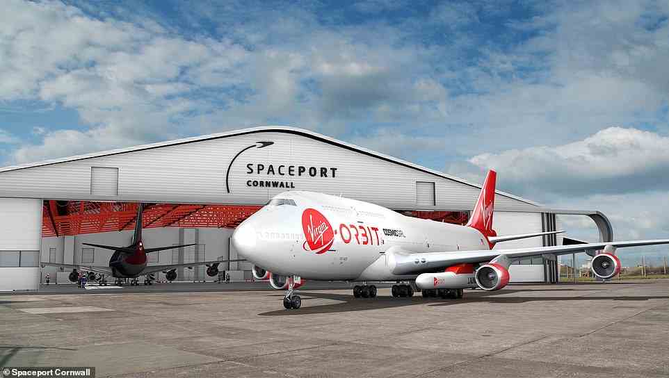 Lift-off: A modified Boeing 747 jet is set to arrive in the UK within weeks as Spaceport Cornwall gears up to host the historic maiden flight on British soil (pictured)