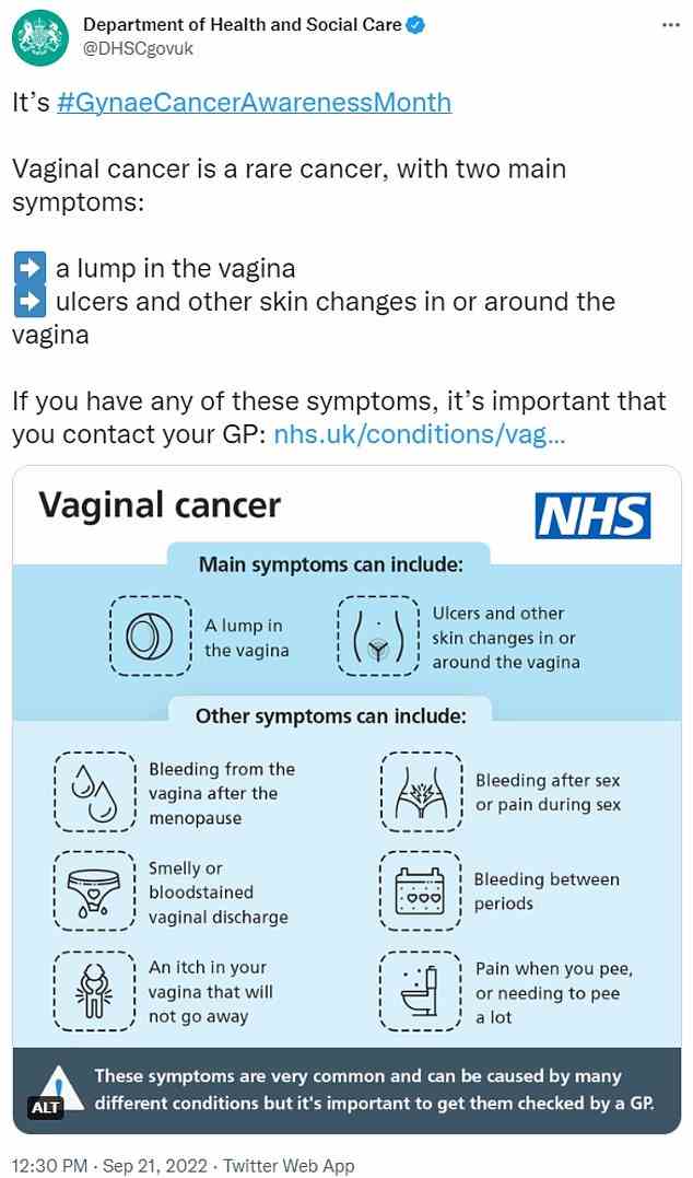 The Department of Health and Social Care has promoted an NHS female cancer page that removed the word 'women' and also failed itself to use the term