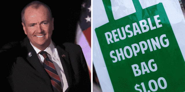 Phil Murphy, designierter Gouverneur von New Jersey, spricht bei seiner Wahlnachts-Siegeskundgebung in Asbury Park, New Jersey, 7. November 2017. Auf einem Bauernmarkt in Oceanside, New Jersey, ist ein Schild für den Kauf wiederverwendbarer Einkaufstaschen für 1,00 US-Dollar zu sehen. Kalifornien, 30. Oktober 2014. 