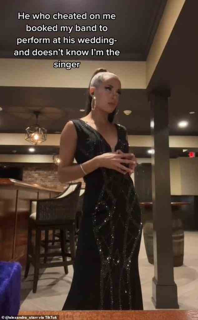 A musician has revealed that she was hired to sing at her cheating ex-boyfriend's wedding without him realizing, and she decided to surprise him with a song about infidelity