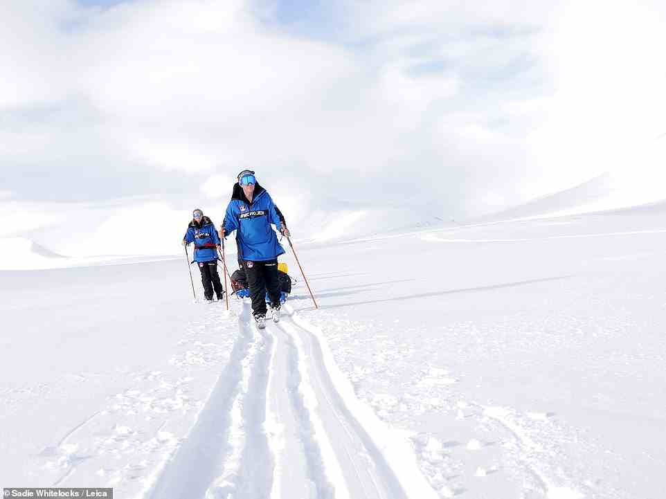 MailOnline Travel's Sadie Whitelocks travelled to the Norwegian archipelago of Svalbard. She joined five other women on a nine-day ski and camping expedition crossing a section of the main island. Pictured above, expedition leader Felicity Aston MBE with team member Emma Ranger behind