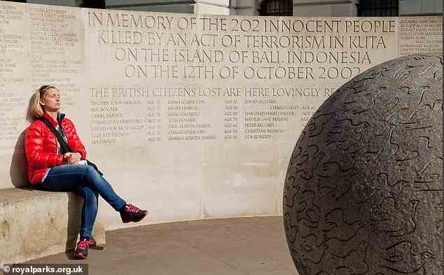 Maria Kotronakis has pledged to visit the London memorial (pictured) for the Bali dead opened in 2006 by the then Prince Charles and on which can be seen her sisters' names