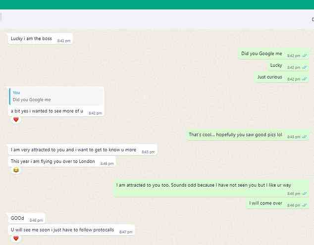 'I am very attracted to you': The fraudster woos Mishel with compliments in screenshots of their private conversations
