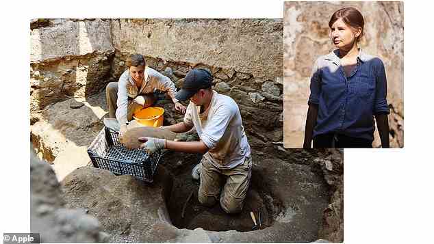 ABOVE: Farrior and Princeton University student Noah Kreike-Martin unearth part of a wine vessel from their trench in Pompeii
