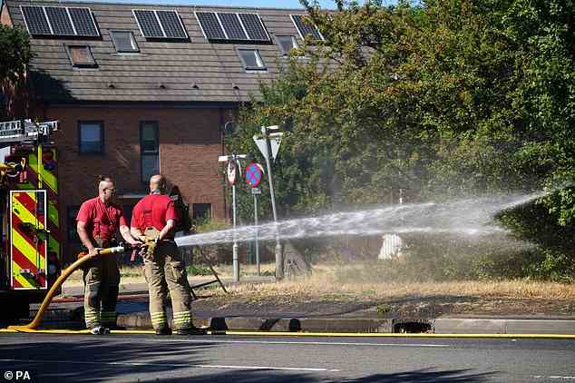 Die Londoner Feuerwehr befasst sich am 10. August mit den Folgen eines Grasbrandes in Rainham im Osten Londons