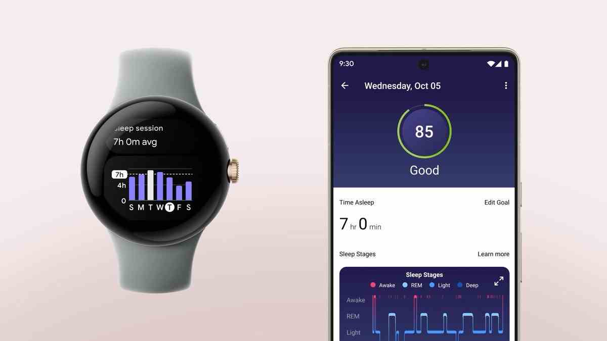 Die Schlafverfolgung wird auf der Pixel Watch und in der Fitbit-App angezeigt