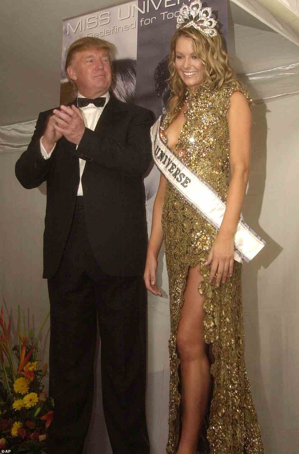 Trump owned the organization for two decades before he sold it in 2015 - and allegations later emerged that he entered the Miss Teen USA changing rooms where girls as young as 15 were getting undressed. He is seen with Miss Universe 2004