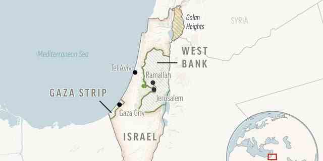 Karte von Israel und den Palästinensischen Gebieten.