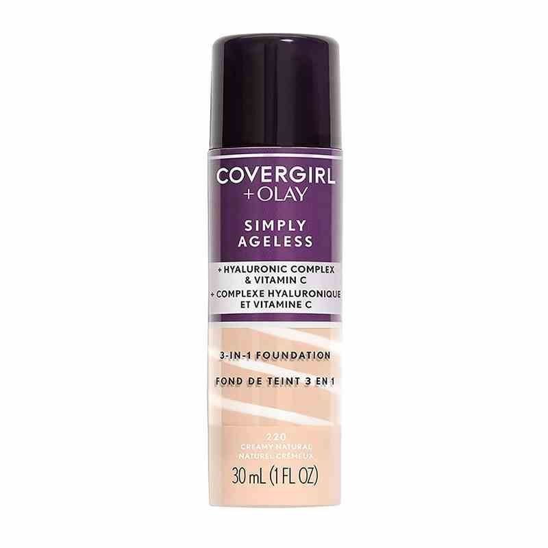 The Covergirl + Olay Simply Ageless 3-in-1 Liquid Foundation on a white background