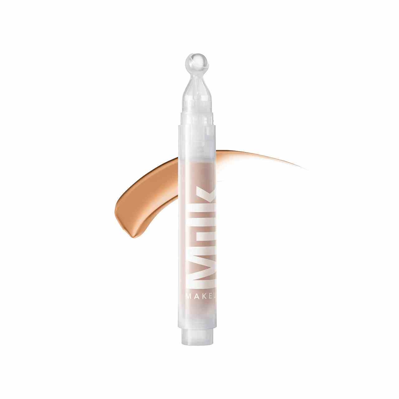 Milk Makeup Sunshine Under Eye Tint + Brighten durchsichtige Concealer-Tube zum Aufstecken mit Muster auf weißem Hintergrund