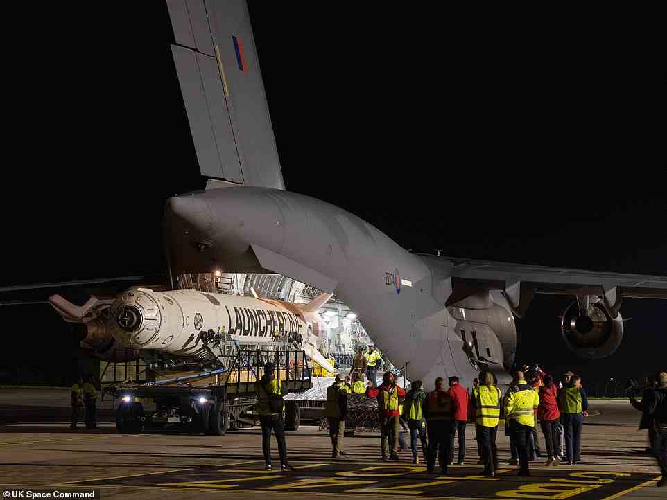 The LauncherOne vehicle arrived late Friday night from California, USA onboard the C-17 Globemaster military plane