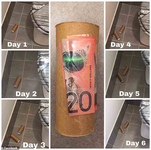 Eine australische Mutter hängte in einem urkomischen Experiment Geld an den Müll rund um ihr Haus, um zu sehen, ob jemand es in den Mülleimer werfen und den Preis einfordern würde