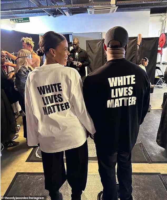 Owens and West promoting his White Lives Matter t-shirts at his show in Paris after he made several anti-Semitic comments