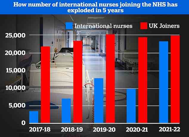 Daten der Pflegeaufsichtsbehörde, des Nursing and Midwifery Council, zeigen, dass sich Großbritannien zunehmend internationaler Rekrutierung zuwendet, um die Zahl der Mitarbeiter zu erhöhen.  In diesem Jahr erreichte die Zahl der internationalen Rekrutierungen fast die Zahl britischer Krankenschwestern, die zum ersten Mal überhaupt in den Beruf eintraten.  Die Daten zeigen auch, dass die Zahl der international ausgebildeten Krankenschwestern, die sich in Großbritannien anmelden, von Jahr zu Jahr gestiegen ist, abzüglich eines Ausreißers der Covid-Pandemie, die die Einwanderung behinderte