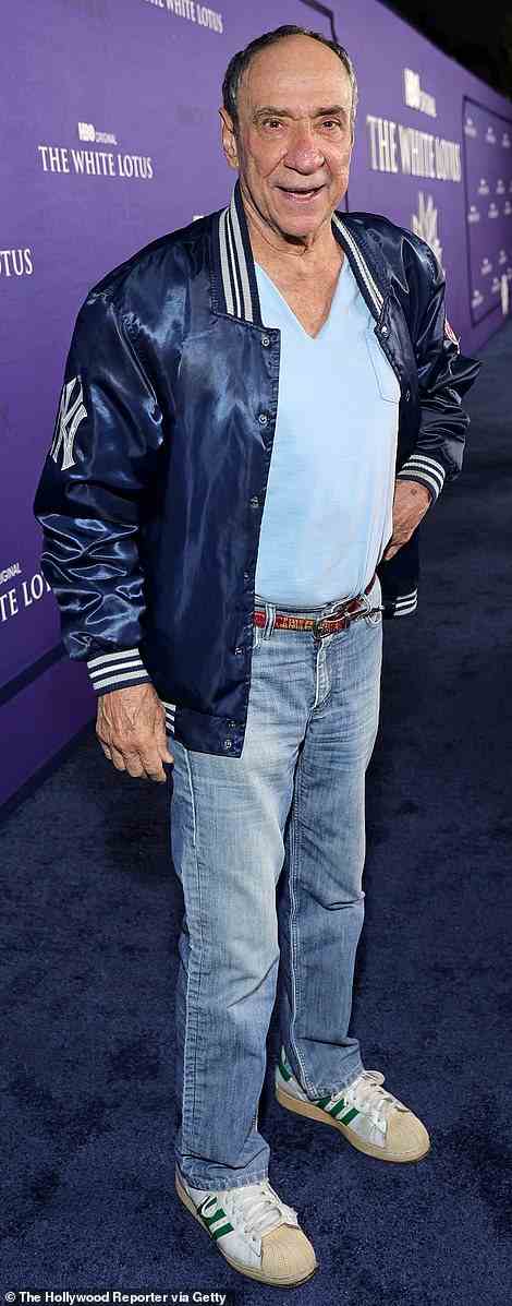 Stylish: The Amadeus actor, 82, looked incredible for his age as he hit the red carpet in a blue satin bomber jacket and denim jeans